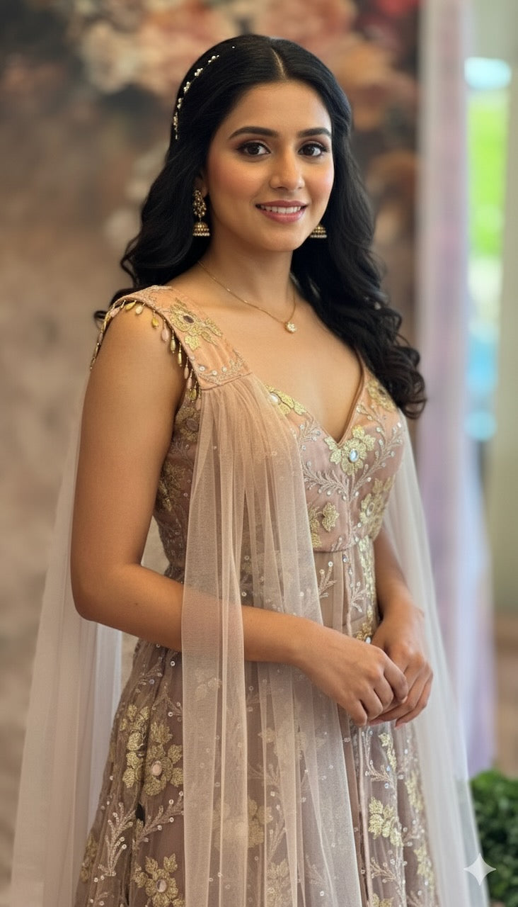 Dark-Mauve Mirror-Work Gharara Set