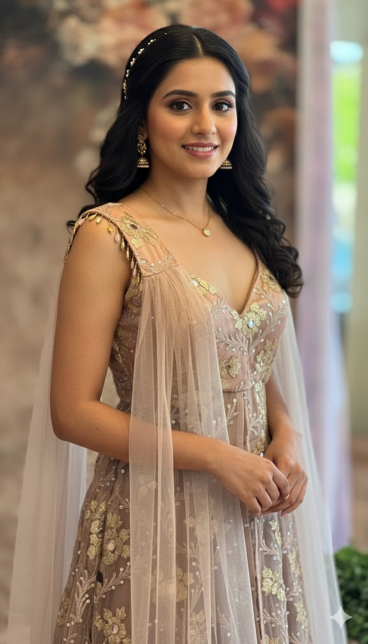 Dark-Mauve Mirror-Work Gharara Set