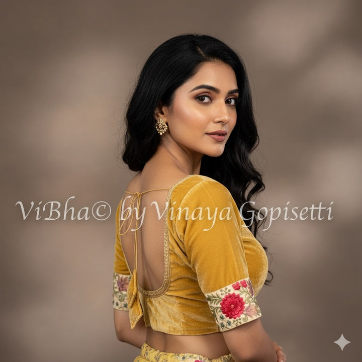 Gold Embroidered Velvet Blouse