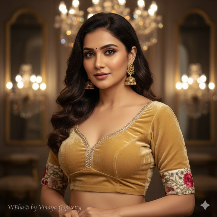 Gold Embroidered Velvet Blouse