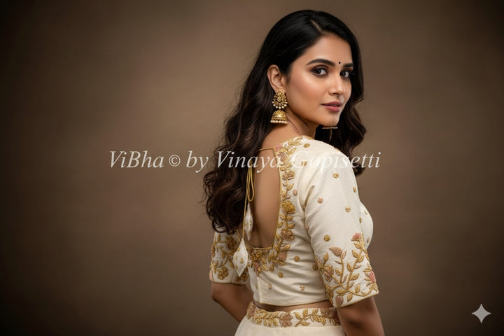 Ivory Raw Silk Blouse With Zardosi Embroidery