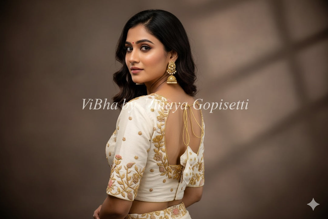 Ivory Raw Silk Blouse With Zardosi Embroidery