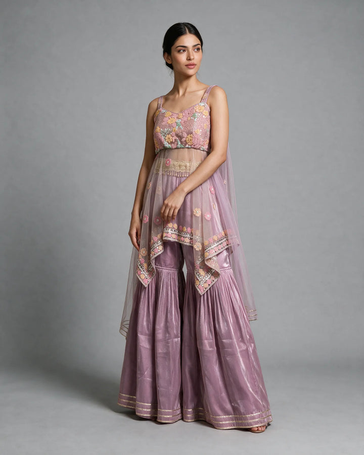 Mauve Sequins-Embroidered Fancy Gharara Set