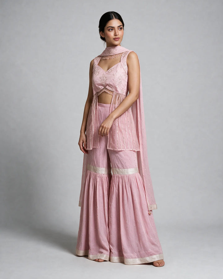 Pastel Pink Sharara Set With Choker Dupatta