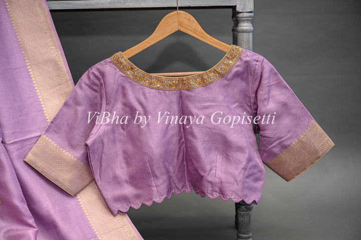 Lavender Banarasi Paithani Silk Saree And Blouse