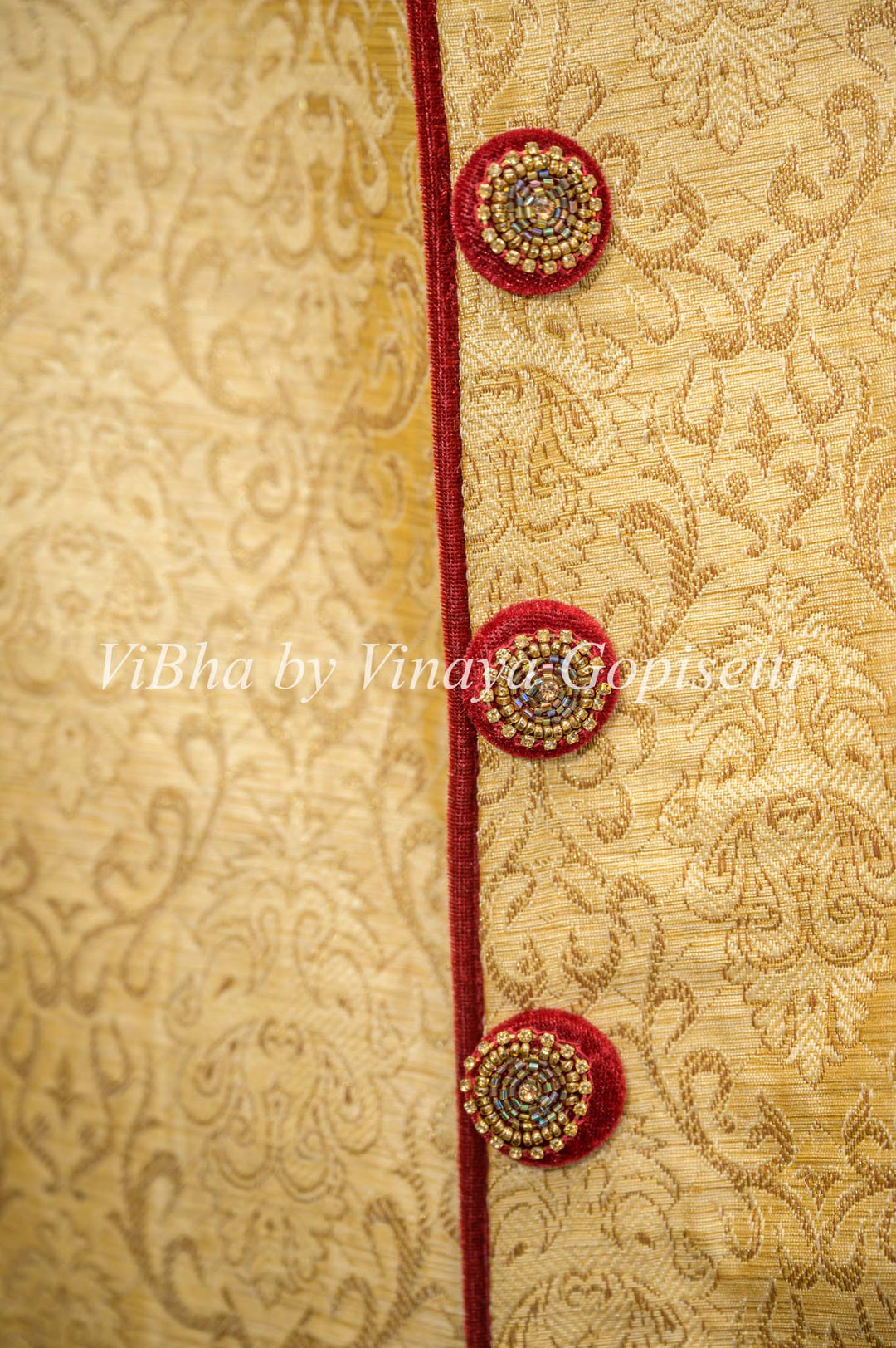 Gold Brocade And Maroon Sherwani Set