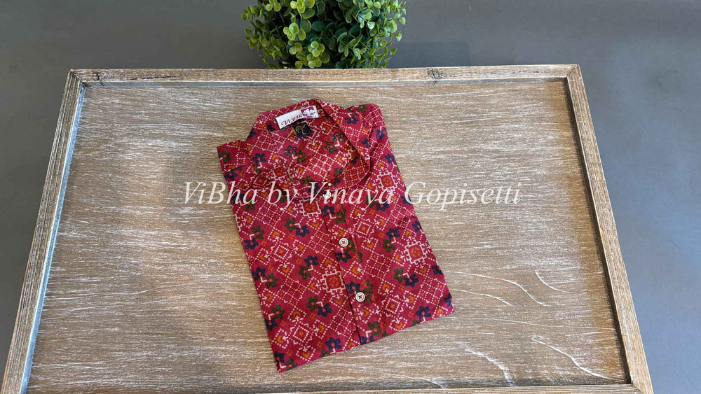 Festive wear red Patola kurta for men

