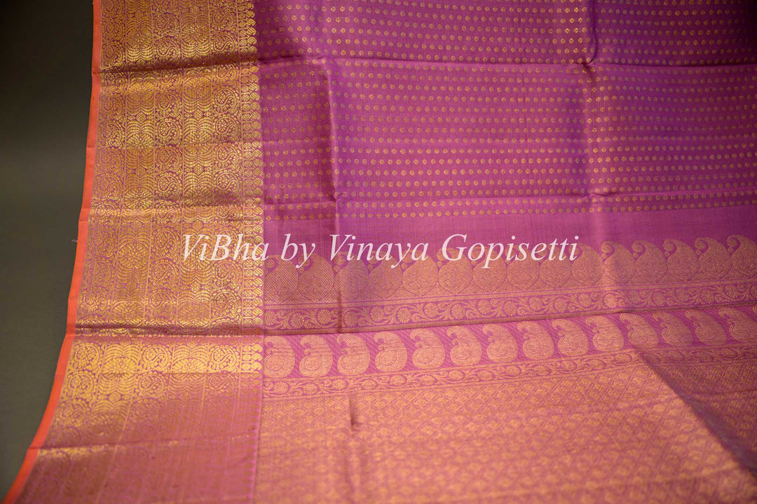 Magenta Kanchi Silk Dupatta With Small Buta And Gold Borders