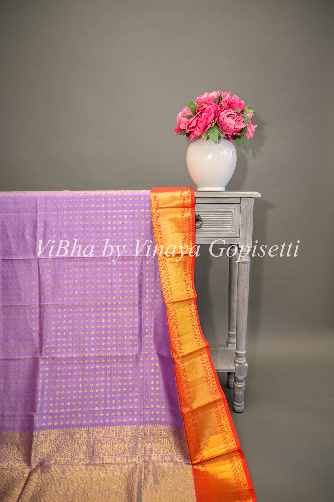 Lavnder with Gold and Red Border Kanchi Dupatta