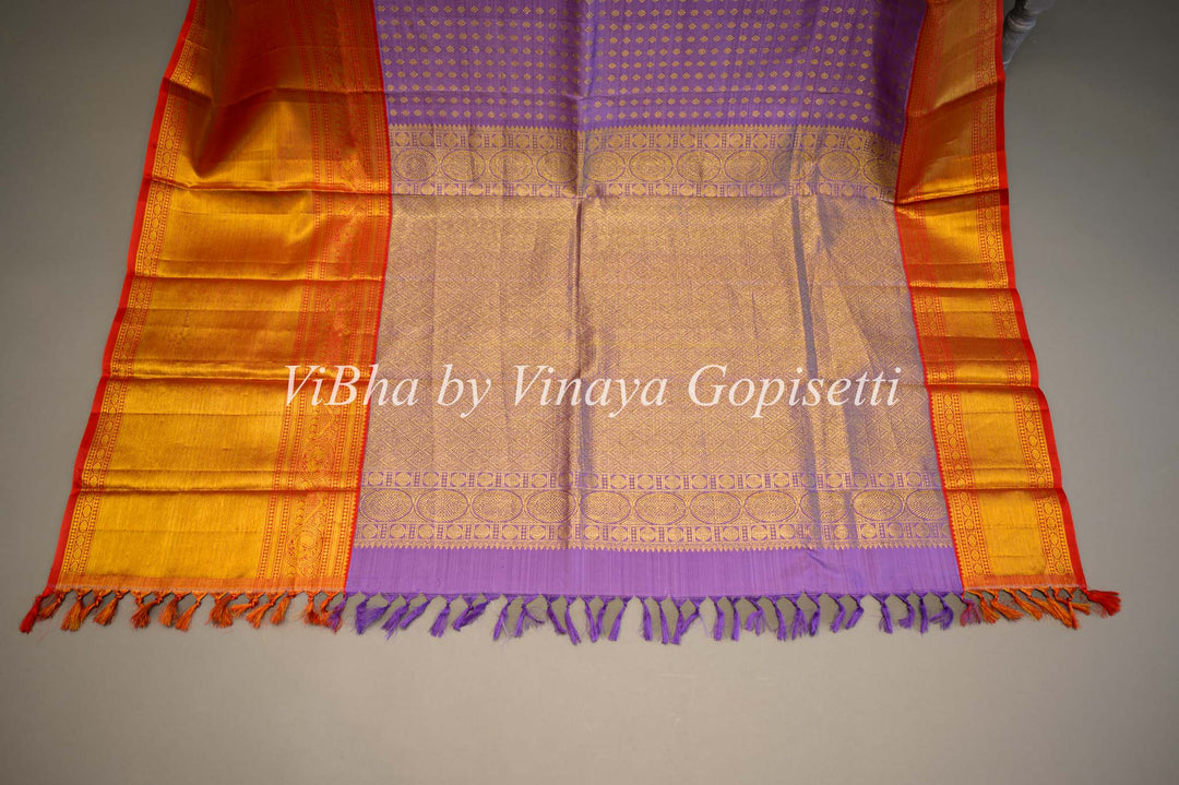 Lavnder with Gold and Red Border Kanchi Dupatta