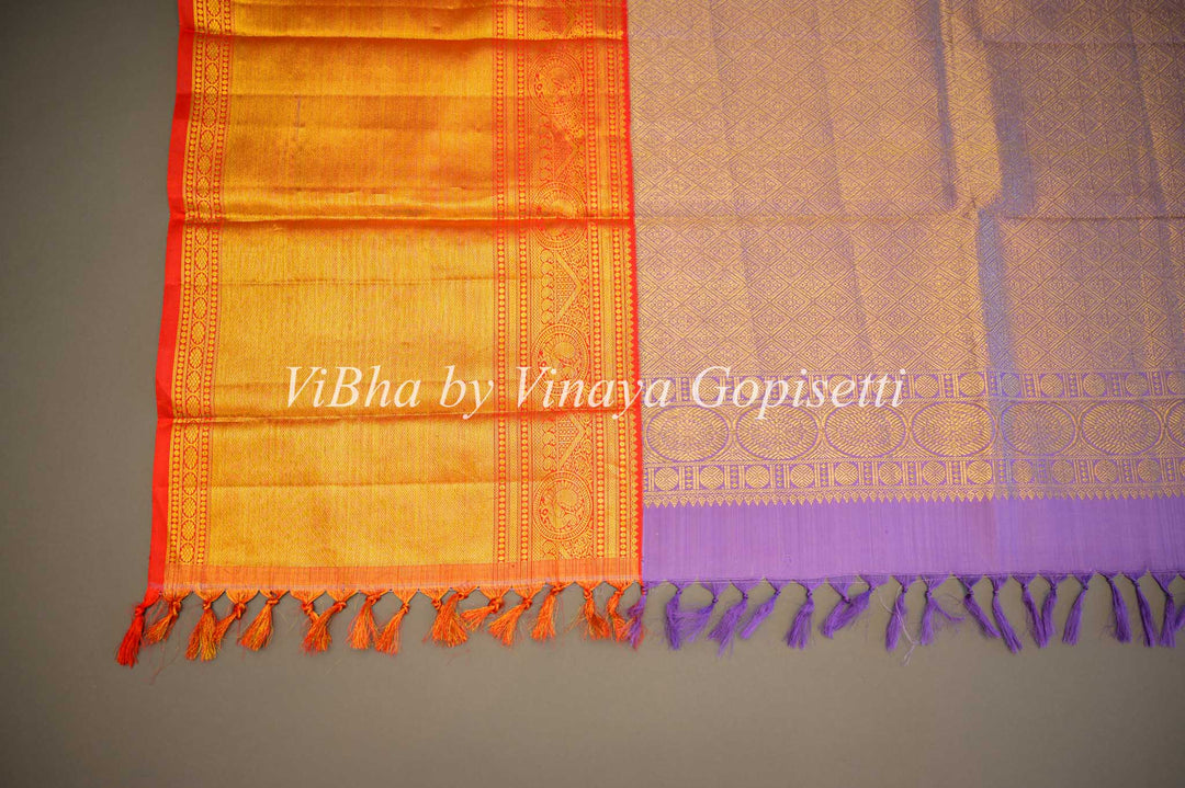 Lavnder with Gold and Red Border Kanchi Dupatta