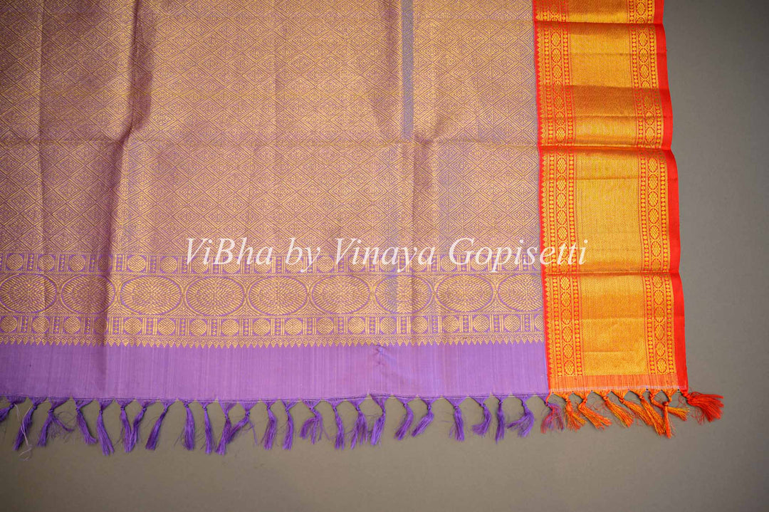 Lavnder with Gold and Red Border Kanchi Dupatta