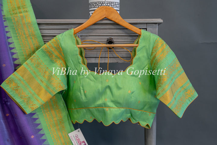 Mint Green And Purple Gadwal Silk Saree And Blouse