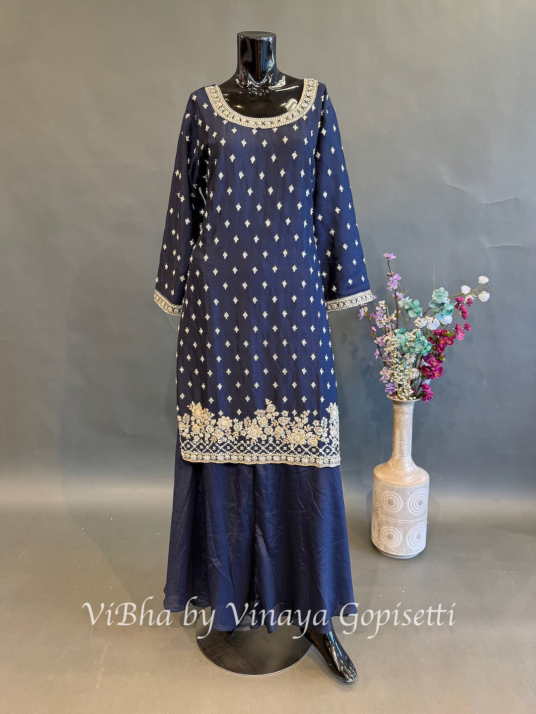 Midnight Majesty — Navy Blue &amp; Gold Plus Size Sharara Set