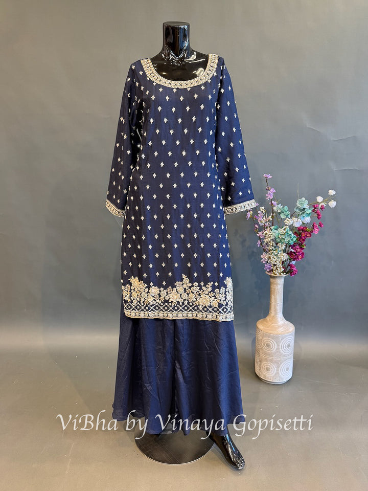 Midnight Majesty — Navy Blue &amp; Gold Plus Size Sharara Set