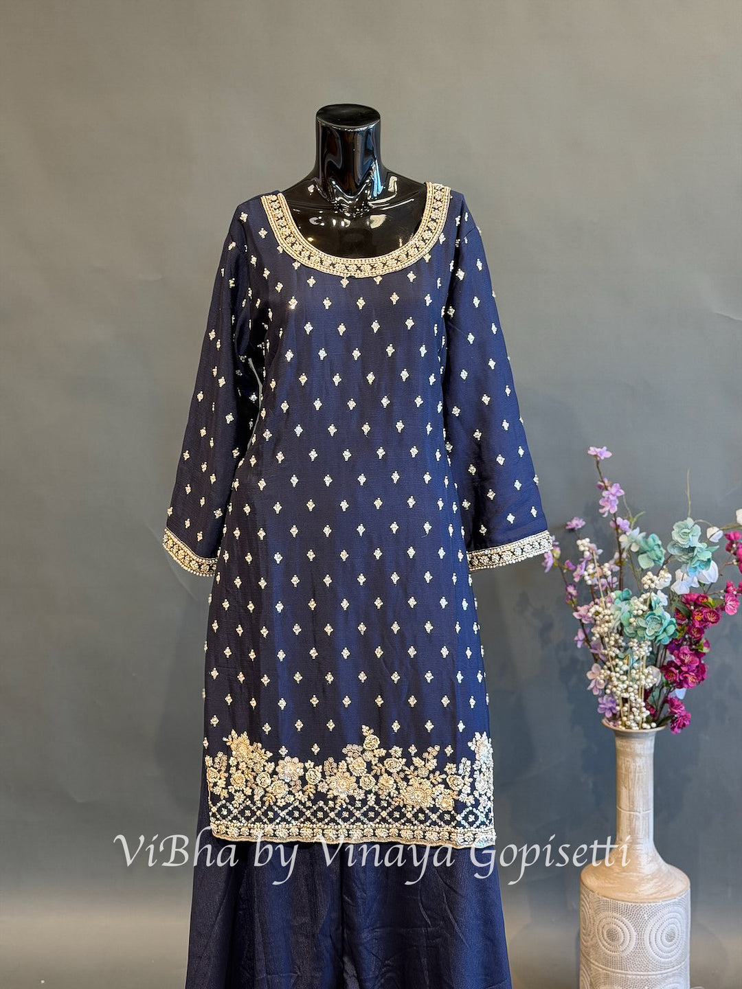 Midnight Majesty — Navy Blue &amp; Gold Plus Size Sharara Set