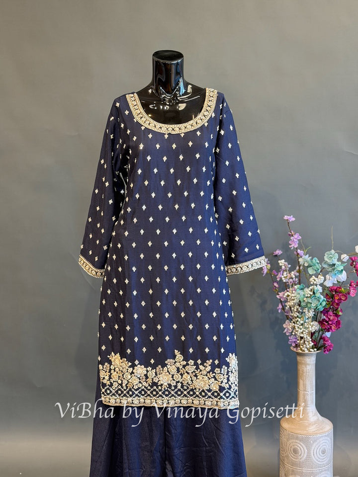 Midnight Majesty — Navy Blue &amp; Gold Plus Size Sharara Set