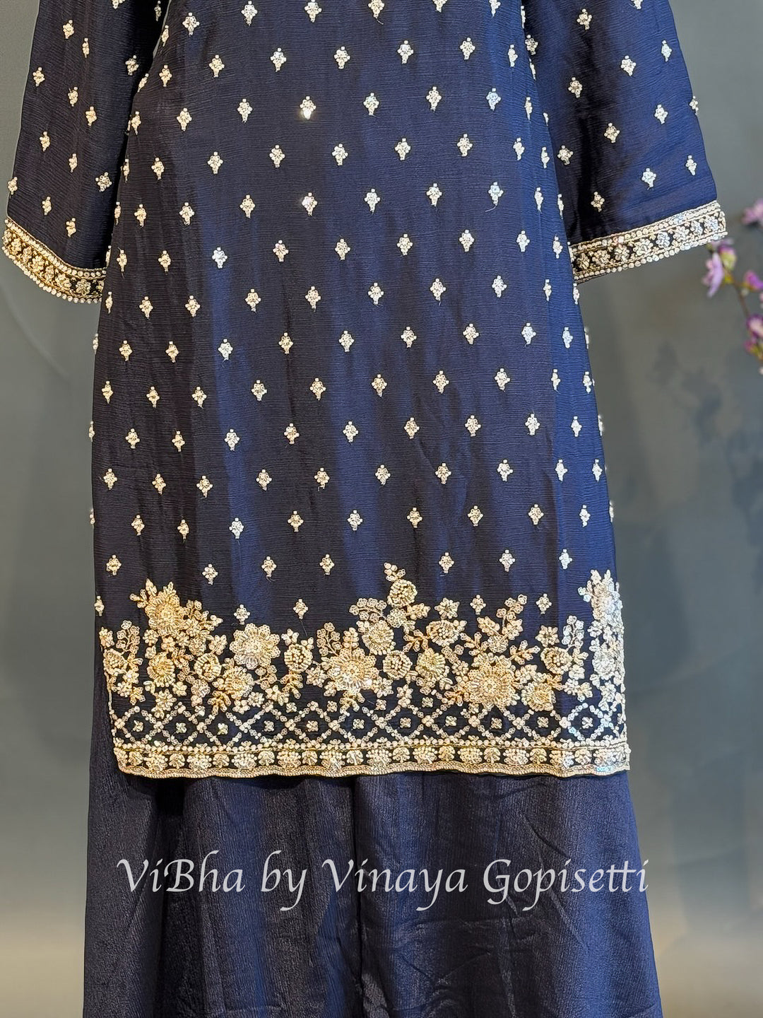 Midnight Majesty — Navy Blue &amp; Gold Plus Size Sharara Set