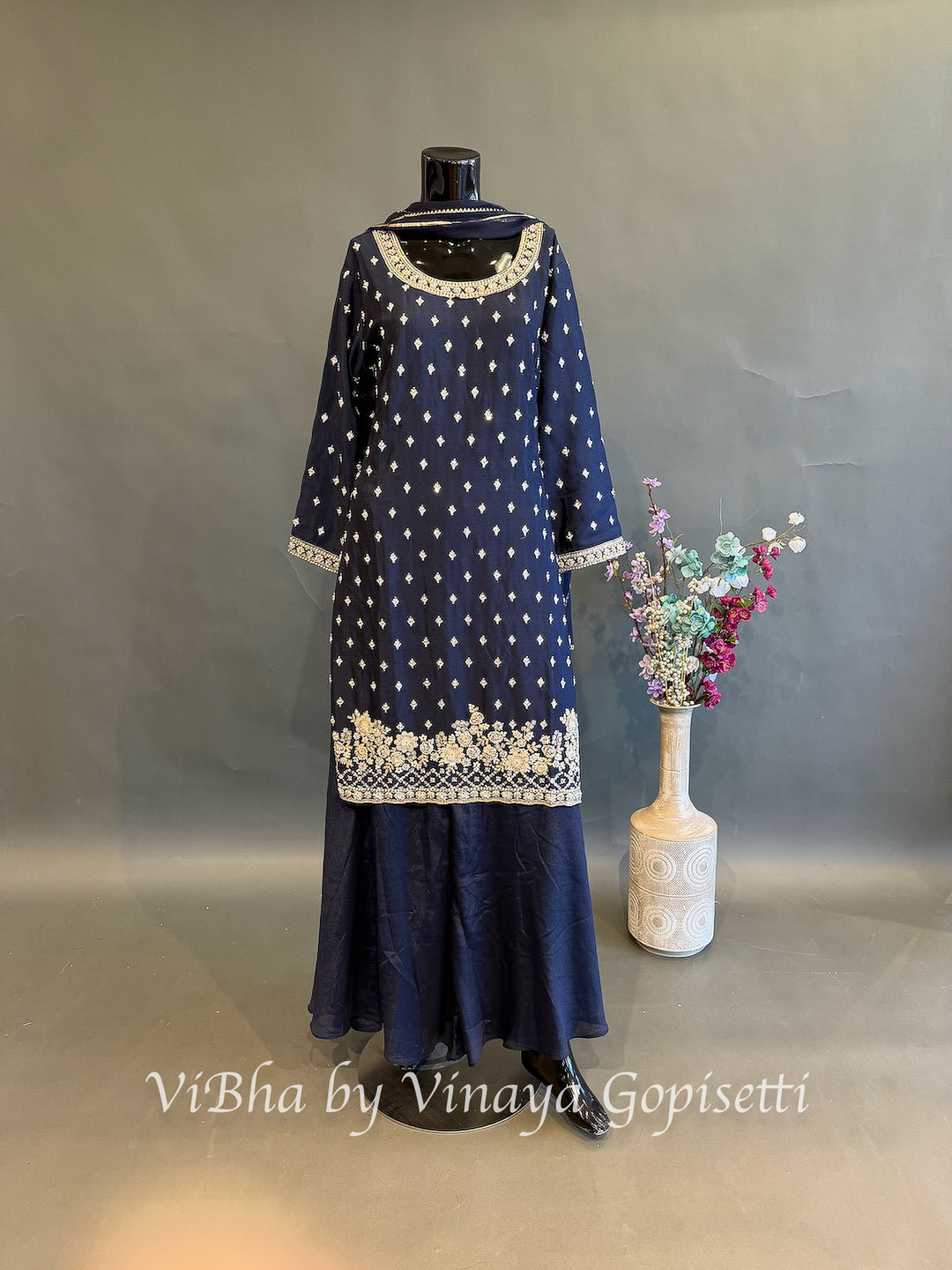 Midnight Majesty — Navy Blue &amp; Gold Plus Size Sharara Set
