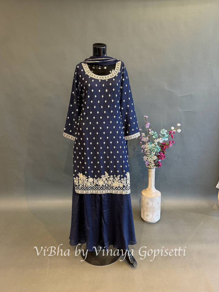 Midnight Majesty — Navy Blue &amp; Gold Plus Size Sharara Set