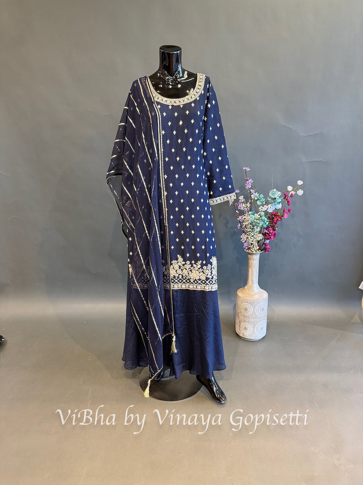 Midnight Majesty — Navy Blue &amp; Gold Plus Size Sharara Set