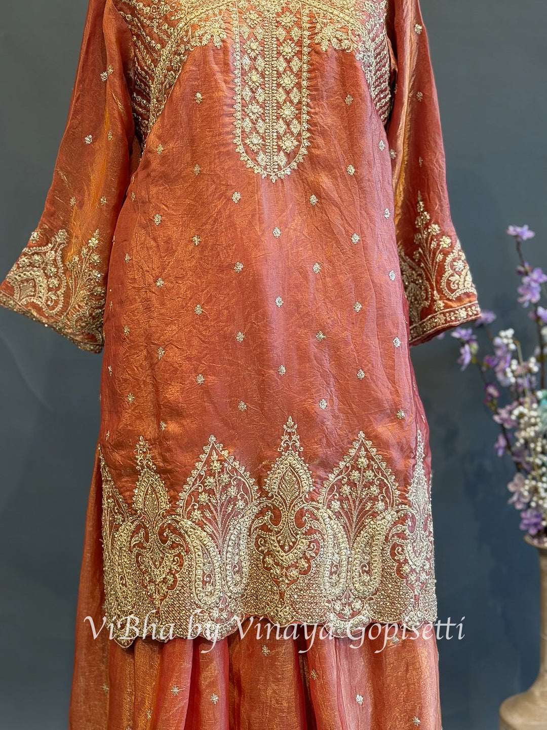 Sunset Noor — Coral Orange &amp; Gold Plus Size Sharara Set