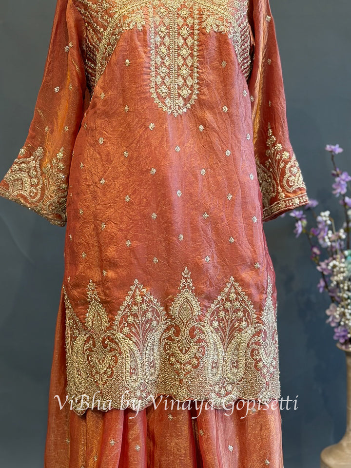 Sunset Noor — Coral Orange &amp; Gold Plus Size Sharara Set
