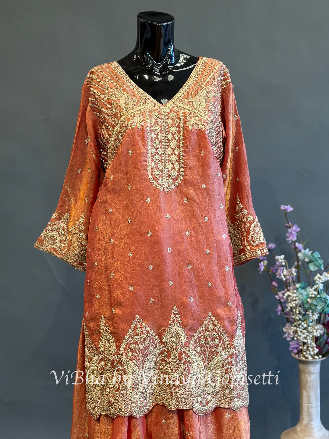 Sunset Noor — Coral Orange &amp; Gold Plus Size Sharara Set