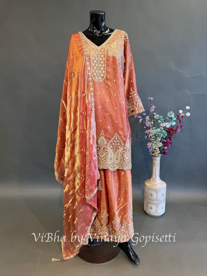Sunset Noor — Coral Orange &amp; Gold Plus Size Sharara Set
