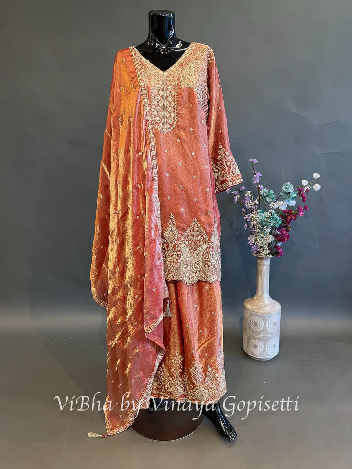 Sunset Noor — Coral Orange &amp; Gold Plus Size Sharara Set
