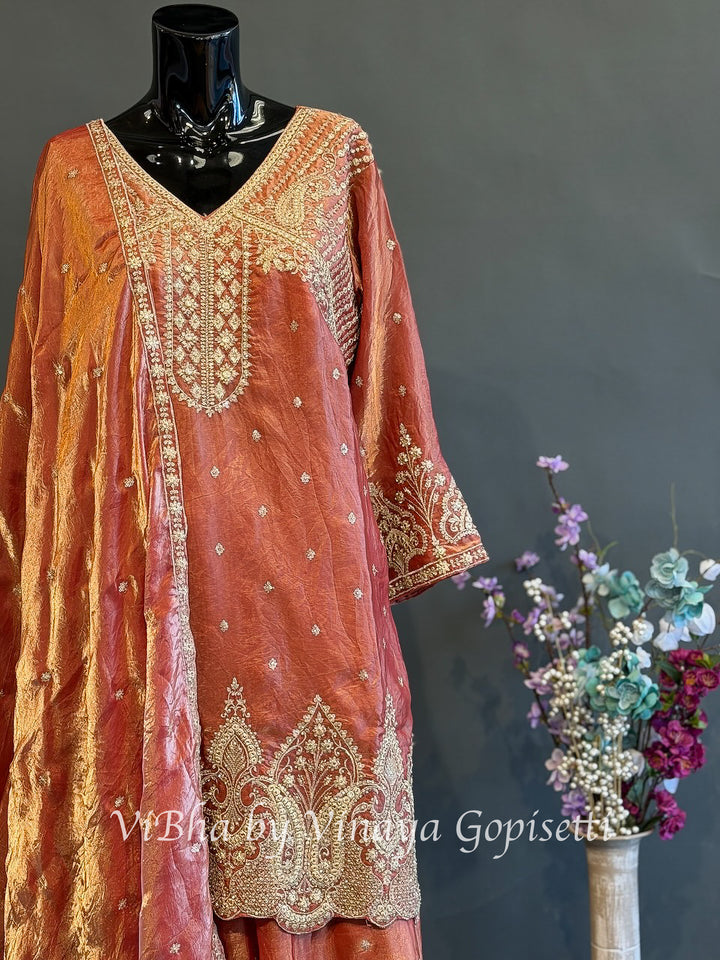 Sunset Noor — Coral Orange &amp; Gold Plus Size Sharara Set