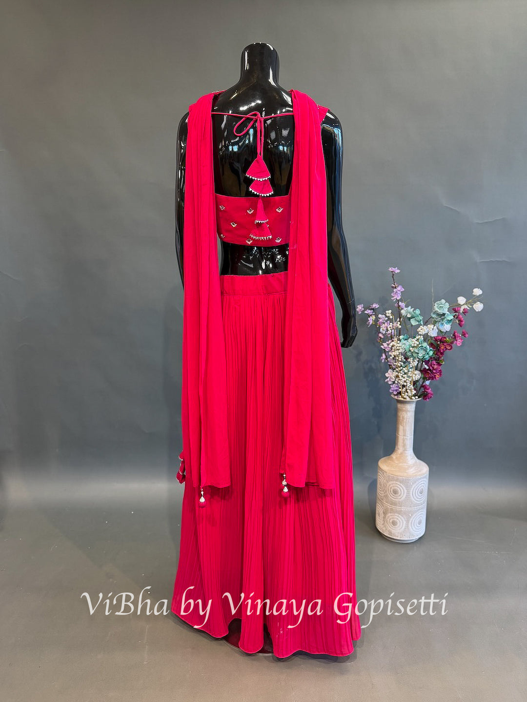 Rani Pink Floral Embroidered Lehenga Set