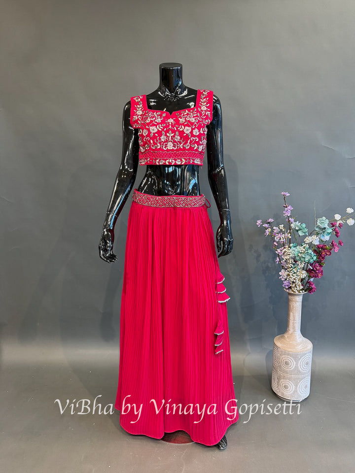 Rani Pink Floral Embroidered Lehenga Set