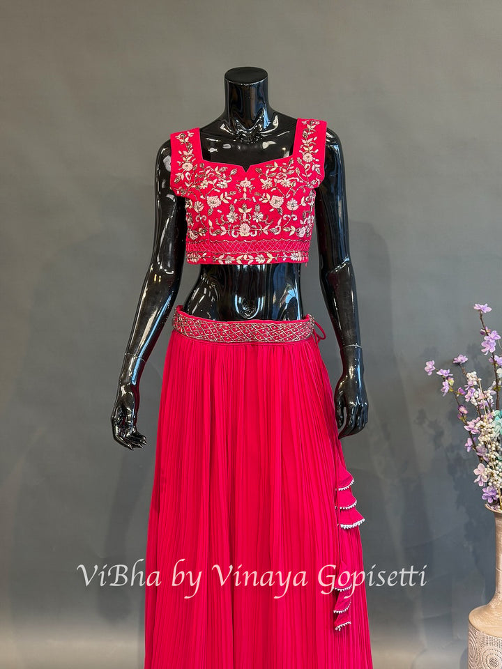 Rani Pink Floral Embroidered Lehenga Set