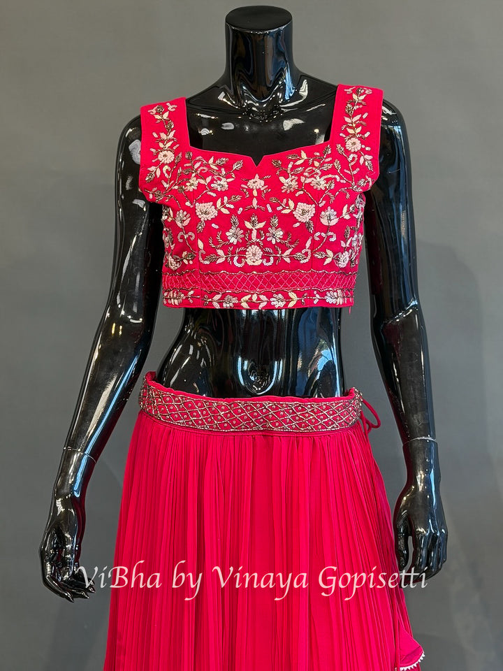 Rani Pink Floral Embroidered Lehenga Set