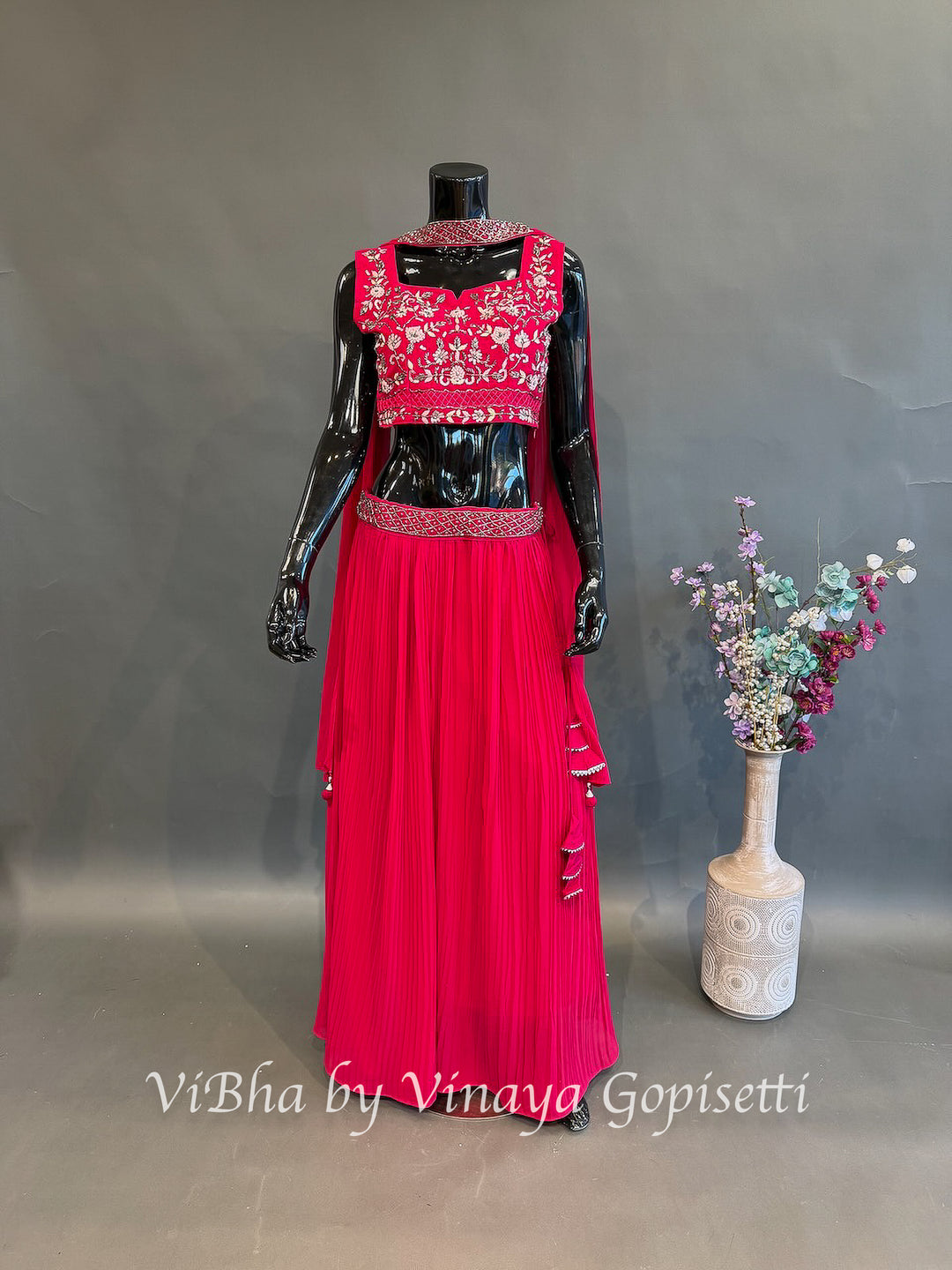 Rani Pink Floral Embroidered Lehenga Set