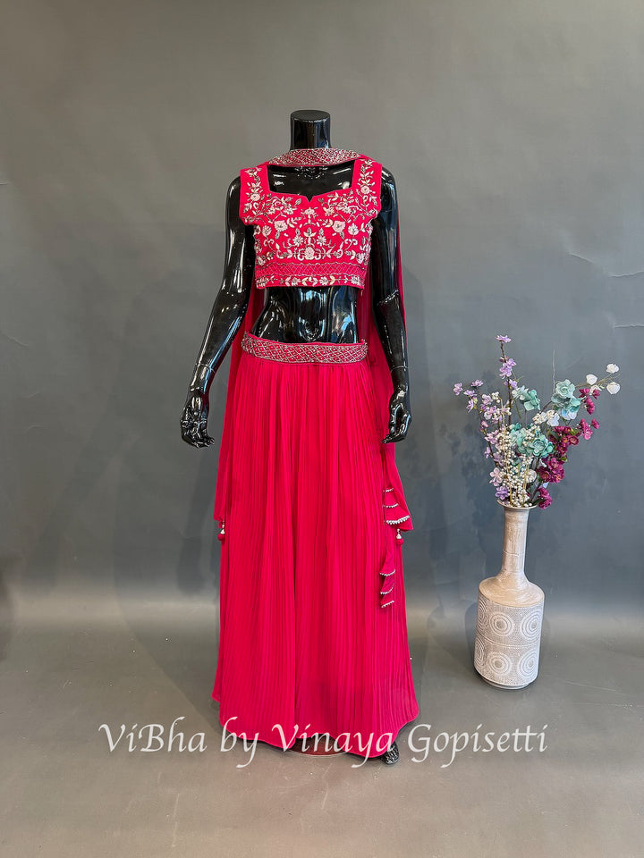 Rani Pink Floral Embroidered Lehenga Set