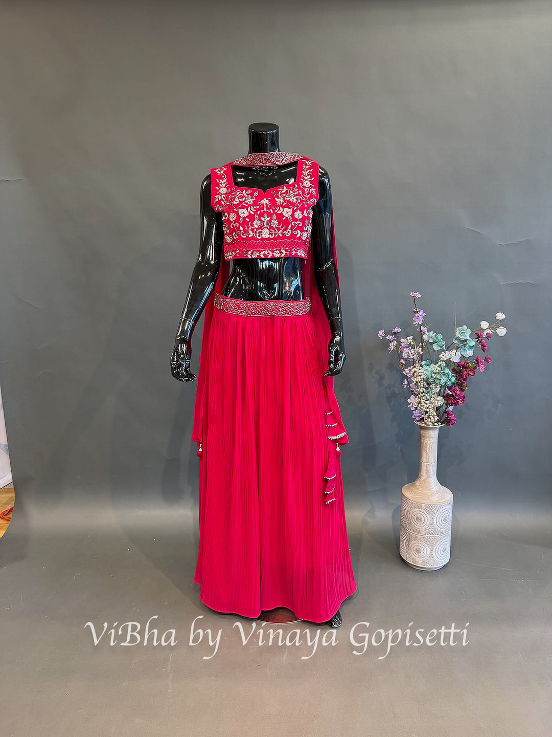Rani Pink Floral Embroidered Lehenga Set
