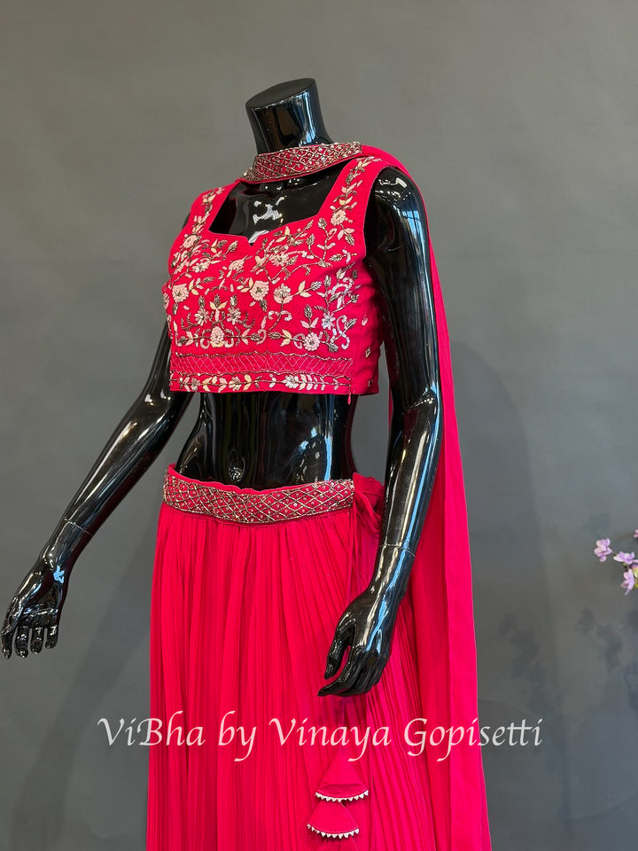 Rani Pink Floral Embroidered Lehenga Set
