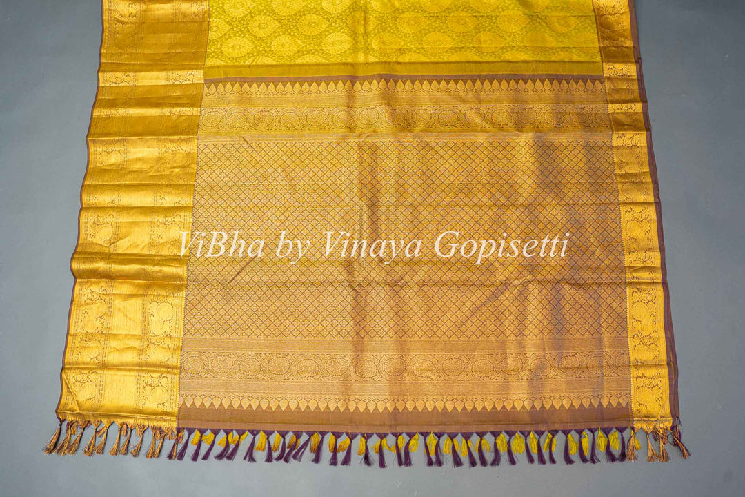 Light and Dark Olive Kanchi Silk Saree And Blouse