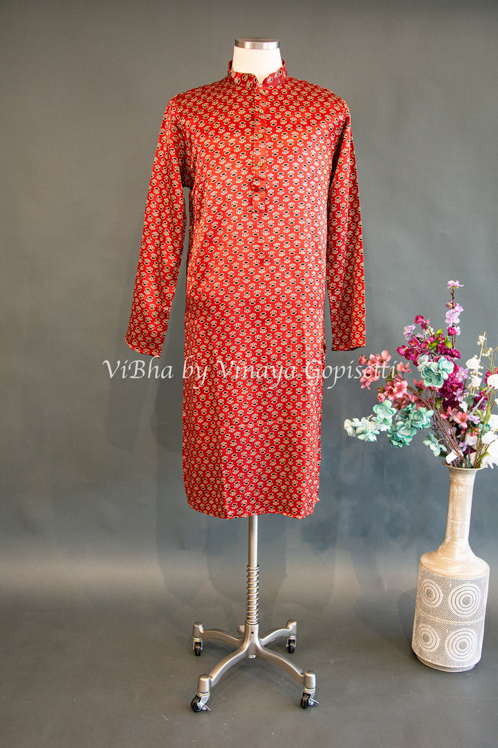 Orange Gaji Silk Kurta