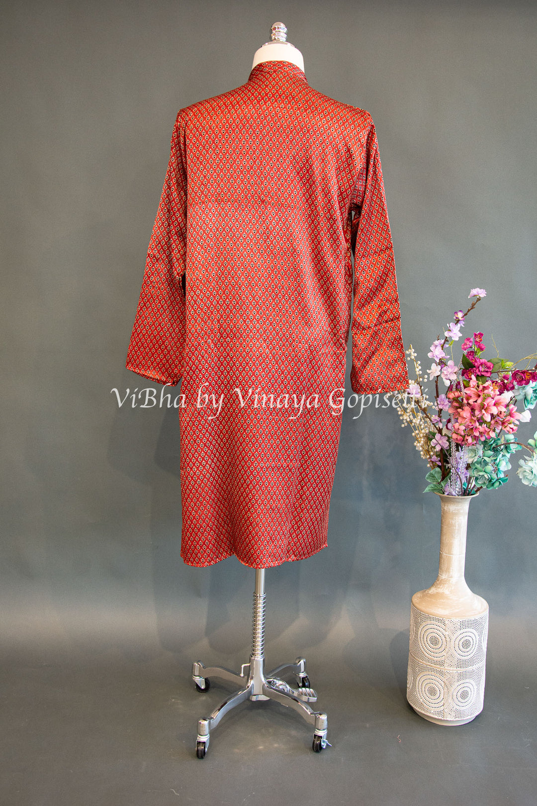 Red Gaji Silk Kurta
