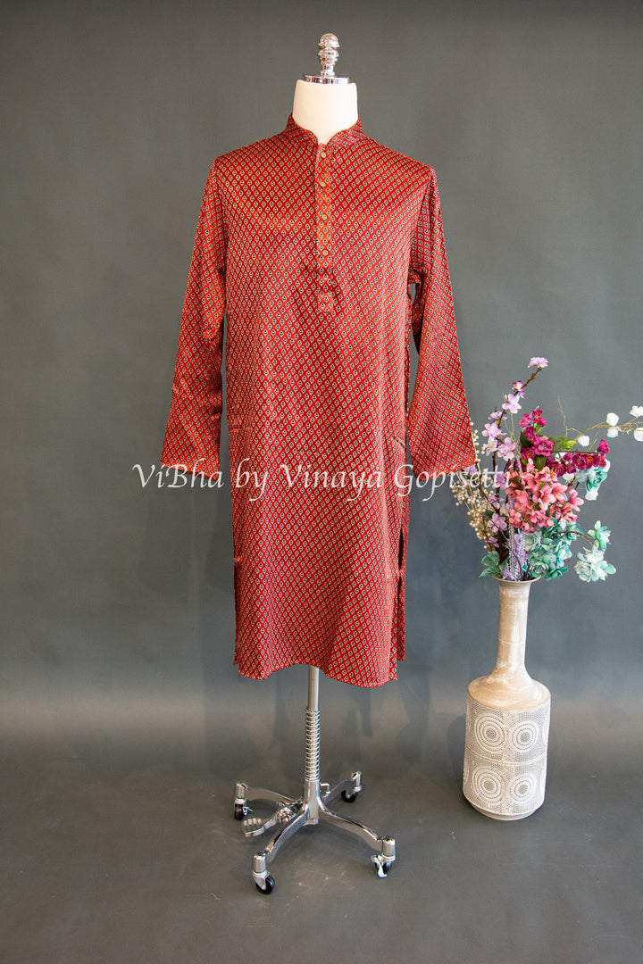 Red Gaji Silk Kurta