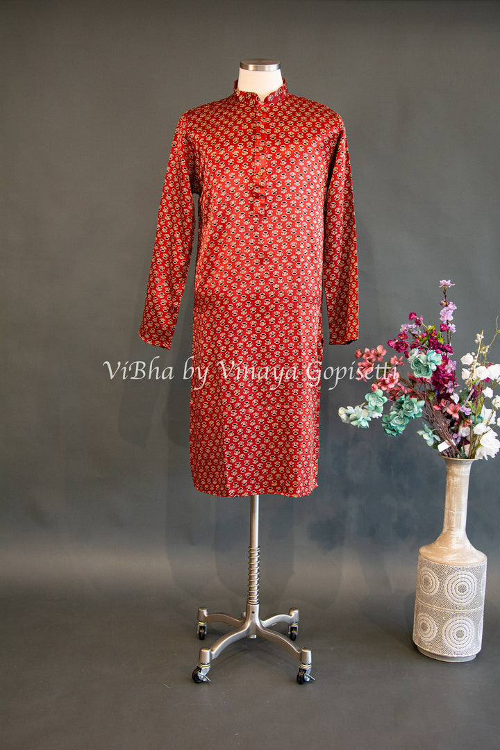 Orange Gaji Silk Kurta