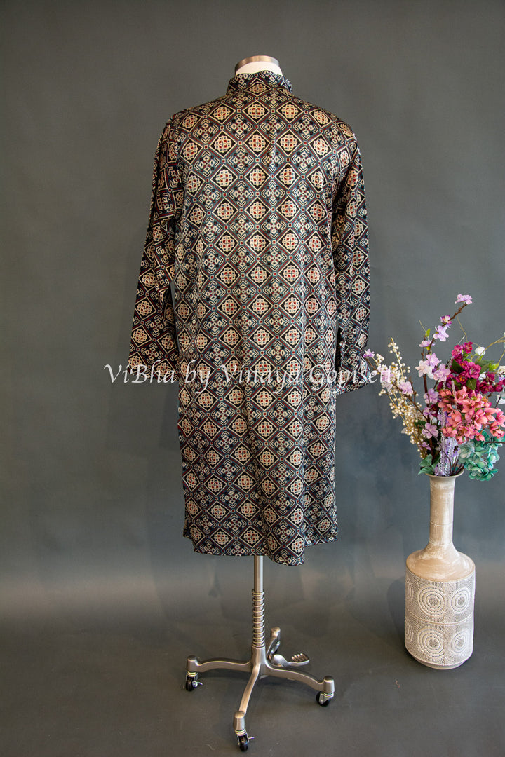 Black Gaji silk kurta