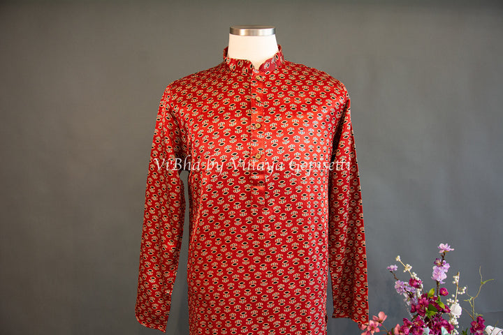 Orange Gaji Silk Kurta