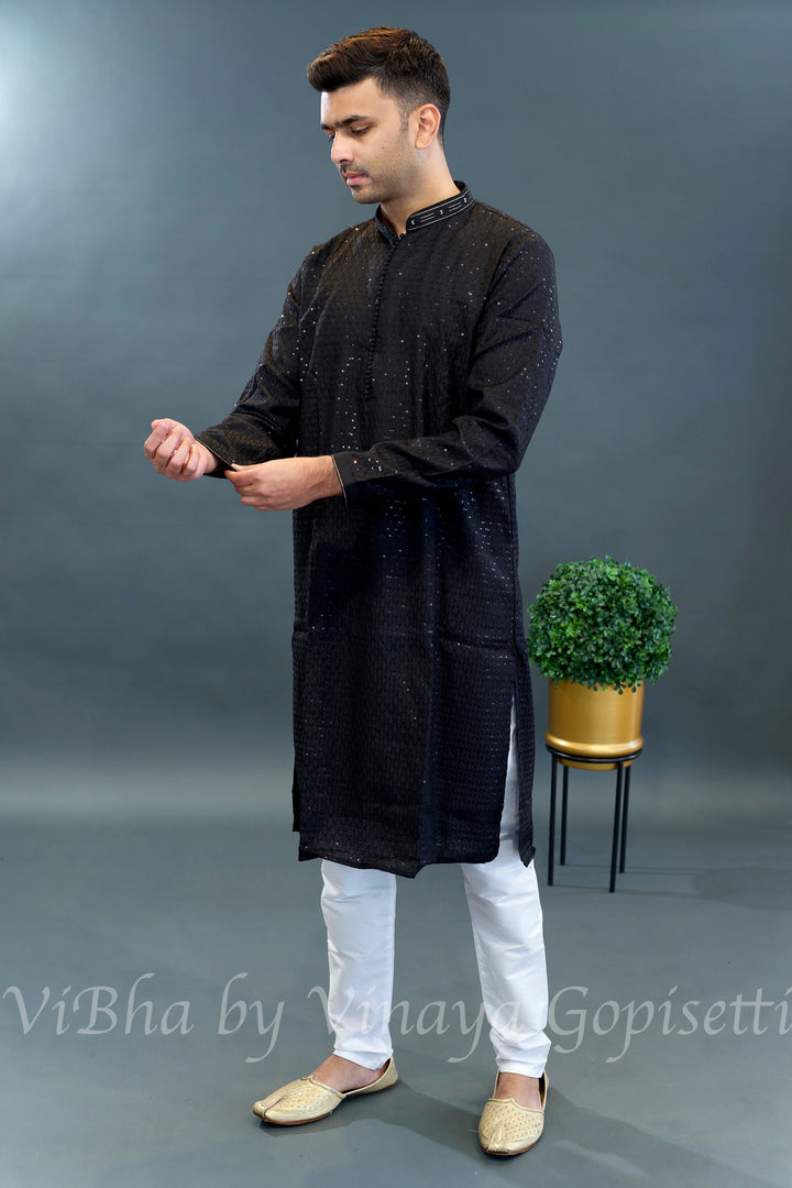 Black Sequins Kurta Set