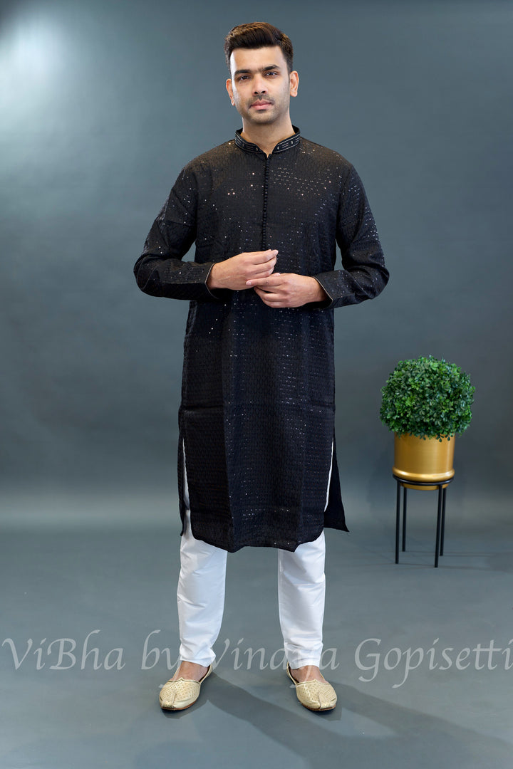 Black Sequins Kurta Set