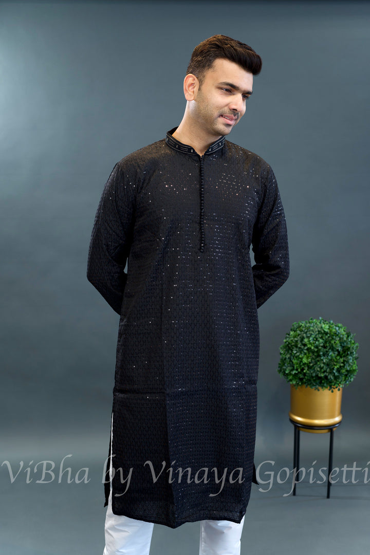 Black Sequins Kurta Set