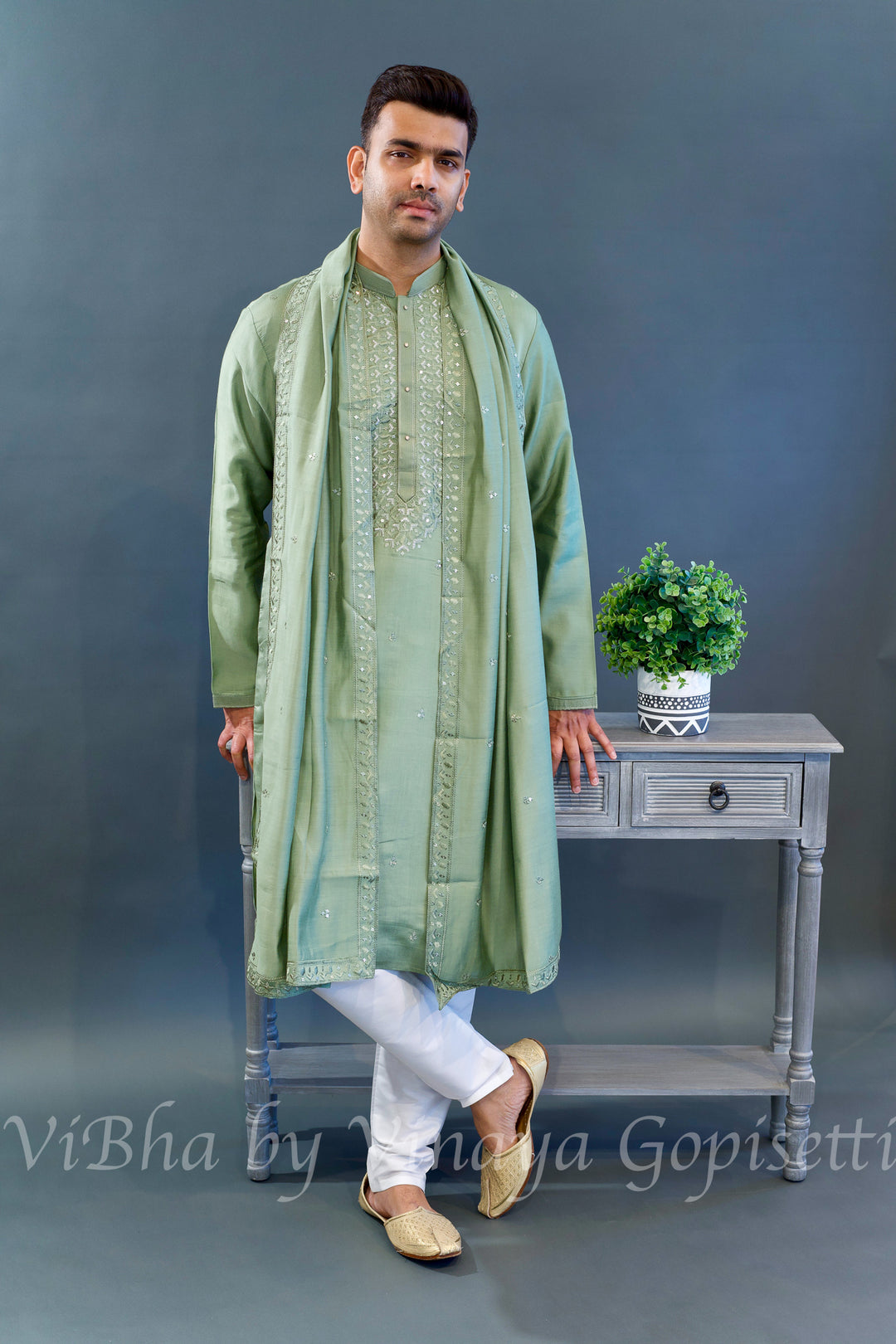 Sage Green Kurta Set with Dupatta